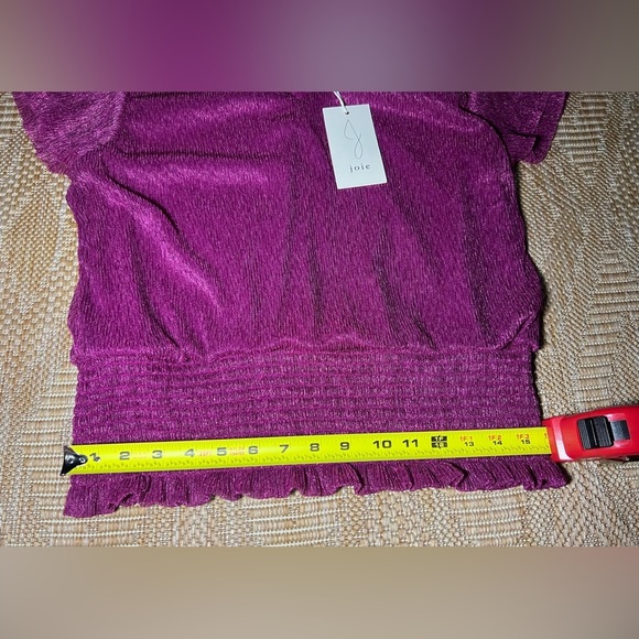 Joie Women Bright Purple Smocked Short Sleeve Top,V Neck,Ruffle Sleeve,SZ L,NWT - Picture 5 of 9